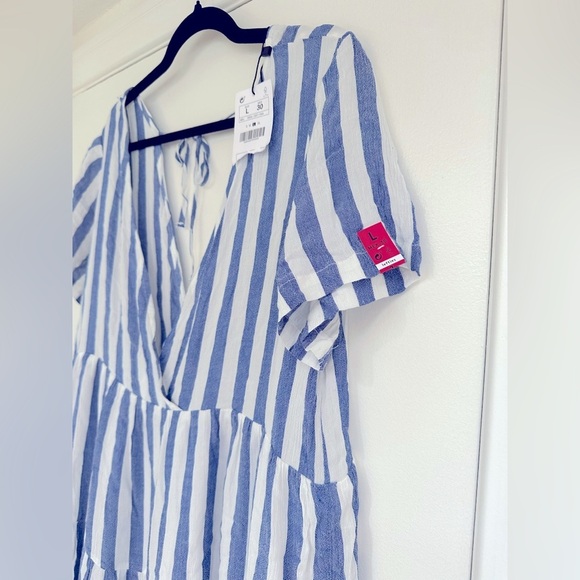 NWT. Size Large Short Sleeved Light Weight Blue and White Striped Summer Dress - Picture 3 of 6